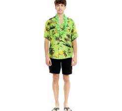 Camicia hawaiana da uomo con palme verdi